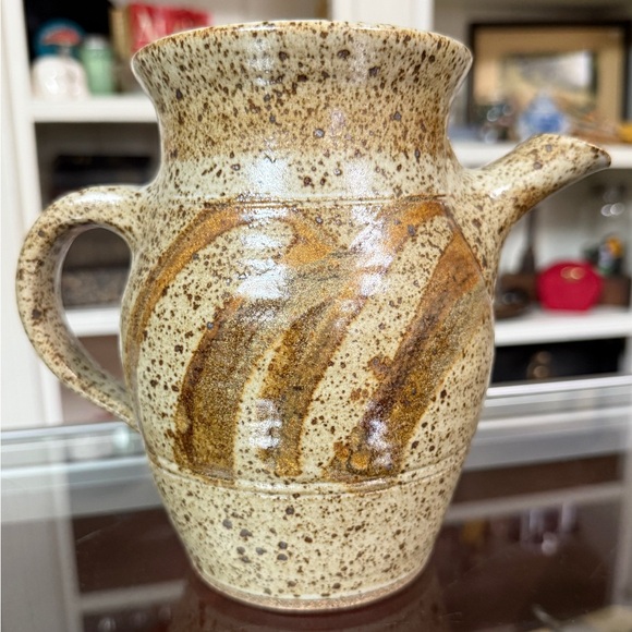 Vintage Other - Handcrafted Speckled Ceramic Pitcher in Cream and Brown